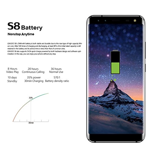 LEAGOO S8 (2018) 4G Smartphone Ohne Vertrag 5,72 Zoll 18:9 2.5D HD IPS GroÃŸer Bildschirm Android 7.0 Dual SIM MTK6750T Octa Core 1.5GHz 3GB RAM+32GB ROM 13MP+2MP+8MP+2MP Kameras Fingerabdruck(Blau)
