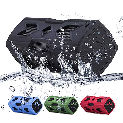 Preisvergleich Produktbild JINRU Bluetooth Lautsprecher Wasserdichte Tragbare Lautsprecher, Verbesserte Bass, Staubdicht, Stoßfest, Eingebautes Mikrofon, NFC-Unterstützung, 8 Stunden Spielen, Für Party, Pool, Camping,Black