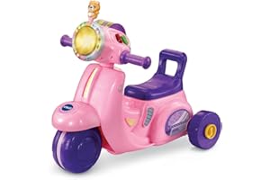VTech - Porteur Scooter Interactif 3 en 1 Rose, Moto Porteur Bébé, Tricycle Évolutif avec Tableau d'Éveil Interactif, Jouet d'Activité et de Développement, Cadeau Bébé Dès 1 an - Contenu en Français