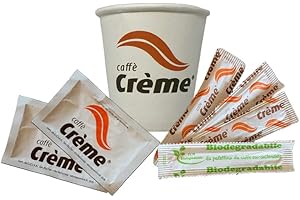 Set con 100 Bustine di zucchero extrafine + 100 Bicchierini carta + 100 Palettine in legno di bambù- Caffè Crème