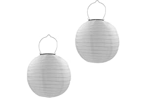 Qedertek Lampe Solaire Exterieur - 2 Pièce 20cm Lanterne Solaire Lampions Blanc Chaud en Nylon Lampe Decorative Idéal pour Jardin d'été, Terrasse, Balcon, Mariage, Anniversaire, Célébrations