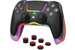 RALAN Controller wireless nero compatibile con PS4/Pro/Slim/per PS4 Dualshock 4 Gamepad con illuminazione LED regolabile, jack audio da 3,5 mm e touch pad