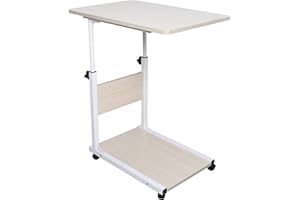 LKHDONG Beistelltisch Tisch mit Rollen Betttisch Höhenverstellbar 55-80 cm Schreibtisch Computertisch Sofatisch Laptoptisch Nachttisch für Wohnzimmer, Schlafzimmer 60 x 40 cm (weiß)