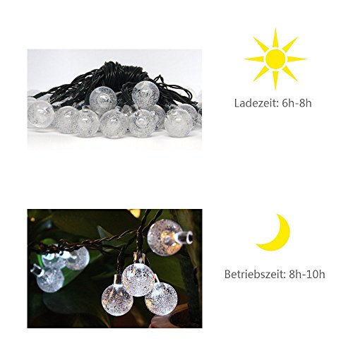 InnooTech 30er LED Solar Globe Garten Lichterkette Außen Kristall 6 Meter, Solar Kugel Beleuchtung für Party, Outdoor, Fest Deko usw. - 6