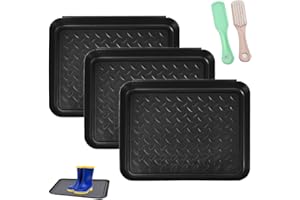 SNAGAROG 3 Pz Poggiascarpe Vassoio per Scarpe Bagnate Vaschetta per Scarpe in Plastica con Bordo 35 x 27 x 2,5cm Vassoi per Scarpe con 2 Pz Spazzole per Scarpe per Tutti i Tipi di Stivali o Scarpe