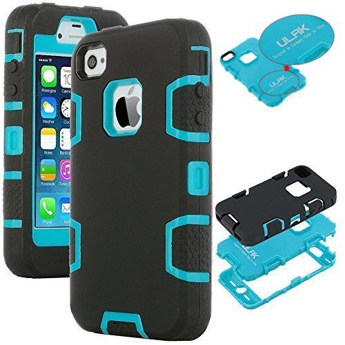 iPhone 4S Case, ULAK iPhone 4 Case 3in1 Shockproof Combo Hybrid Hard Rigid PC + Soft Silicone Protective Case Cover for Apple iPhone 4 4S (Black+Blue)