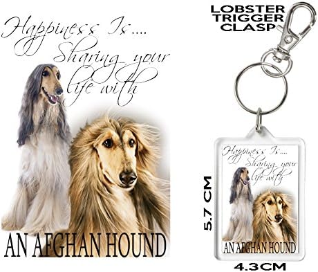 AFGHAN HOUND DOG KEYRING, Happiness Is Sharing Your Life With An AFGHAN HOUND Keyring. Excellent affordable Birthday, Christmas, Mother's Day or other celebration Gift. Can Be Personalised. Matching Ceramic AFGHAN HOUND Mug and Acrylic Coaster Available
