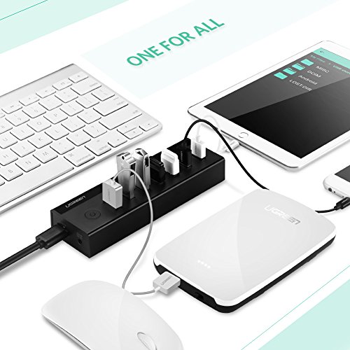 UGREEN 7 Ports USB 3.0 Hub mit 5V 2A Netzteil, USB 3.0 Kabel, Schalter und LED-Anzeigen für PC, MAC, Notebook, Ultrabook, Tablet und andere USB Geräte, Schwarz - 2