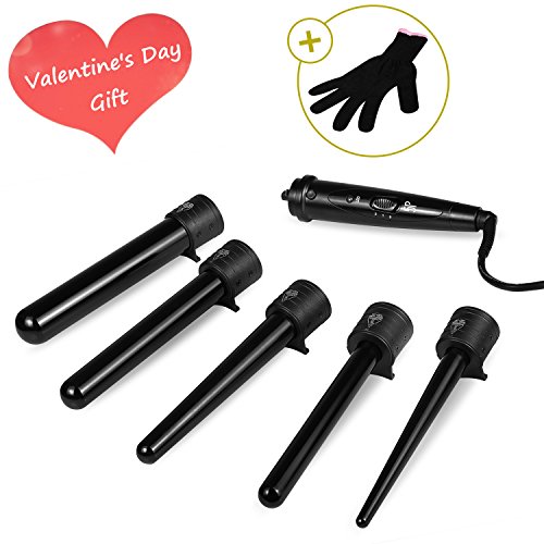 NexGadget 5 in 1 Multi-Lockenwickler Kit, Turmalin Keramik Lockenwickler Stick Haar Lockenstab mit 5 austauschbare professionelle Curling Eisenstab und hitzebeständige Handschuhe