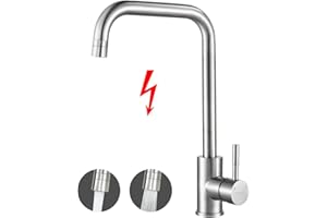 WOOHSE Niederdruck Armatur mit 3 Anschlüsse, Wasserhahn aus Edelstahl, 360° Drehbar Küchenarmatur, Mischbatterie für Küche/Bad inkl. Montageset