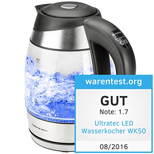 Ultratec LED Wasserkocher WK50, Edelstahl/Glas Wasserkocher, 1.8 Liter, 2200 Watt - 2