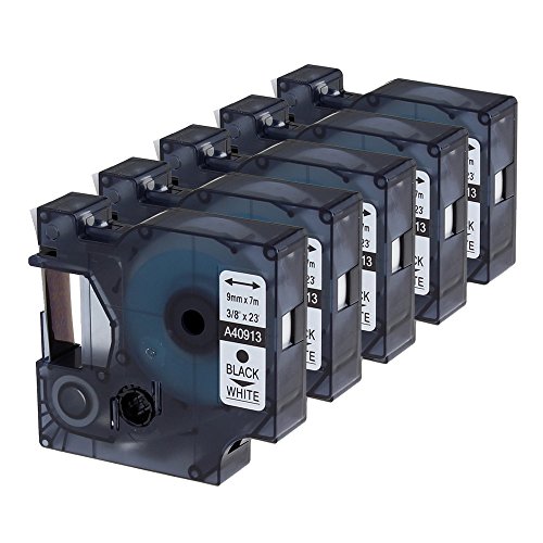 5x Cartucho para Impresi  n de Etiquetas Compatible con Dymo D1 40913 en Negro sobre Blanco 9mm x 7m para La Label Manager 160  210D  260P  280  Label Manager 360D  420P  Rhino 4200  5200  Label Manager 500TS  450D  LabelManager PC  Rhino 6000 