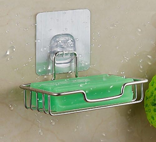 Fealkira Soap Dish Holder for Bathroom Shower Wall Mounted Self Adhesive Nail Free No Drilling Soap Holder Saver Tray-Stainless Steel Sponge Holder for Kitchen Storage Rack Soap Box
