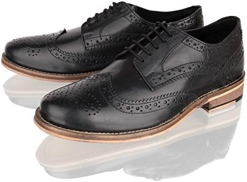 MENS LEATHER FORMAL SHOES BLACK TAN SMART OFFICE OXFORD BROGUES SIZE 6-12 (9, BLACK)