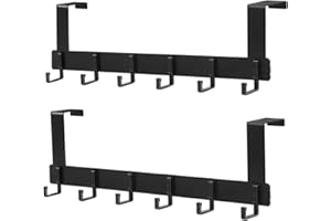 Votoko 2 Piezas Gancho para Puerta con 6 Ganchos, Colgadores de Puerta Aluminio Percheros Puerta Sin Taladrar, para Puertas de Baño Dormitorio Cocina, para Puertas de Hasta 4,5 cm de Grosor
