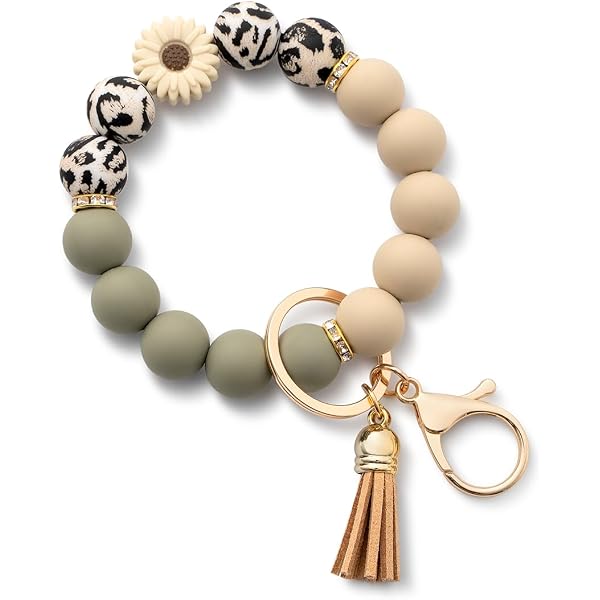 Yolev Portachiavi Bracciale In Silicone Con Perline – Regolabile, Morbido E Colorato Per Chiavi E Badge (Rosa, 16-33 Cm)