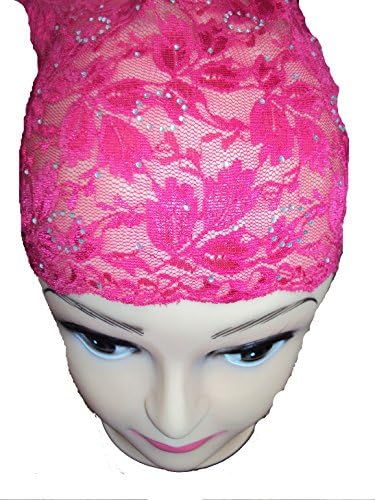 BUY 2 GET 1 FREE Lace DIAMANTE Bonnet/Tube Under Hijab/Scarf Cap, Beautiful (SHOCKING PINK)