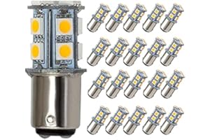 GRV Ba15D 1142 1076 1176 High Bright Car Boat RV Camper Marine Trailer Lighting Turn Single Light LED Bulb 13-5050SMD AC/DC12V 24V Warm White Pack of 20