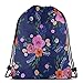 Produktbild Lauren Floral - Girls Floral, Flowers, Flower, Feminine, Bloom, Watercolor, Watercolours, Painted Floral - Navy_7177 3D Print Drawstring Backpack Rucksack Shoulder Bags Gym Bag for Adult 16.9"x14"