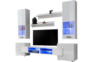 ExtremeFurniture Wohnwand Luck | Karkasse in Weiß Matt Front in Weiß Hochglanz