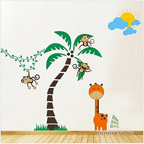 Nursery Tree Wall Stickers Animal Jungle Safari Monkey Kids Wall Art Decals - PD402/ Direction A (Small)