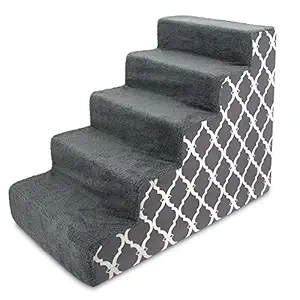 Best Pet Supplies Pet Steps and Stairs with CertiPUR-US Certified Foam for Dogs and Cats Gray Lattice Print, 5-Step (H: 22.5