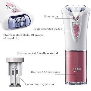 Lorcoo Cordless Lady Epilator Smooth and Silky Full Body Personal Care Hair Removal Trimmer Battery Powered Shaver for… - Image 3