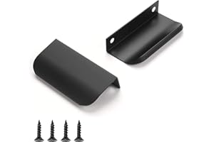 QZKJQDD 2 Pack Black Kitchen Cupboard Handles Finger Edge Pulls for Cabinets and Drawers, 80mm Wardrobe Door Handles Modern Aluminum, Matte Black