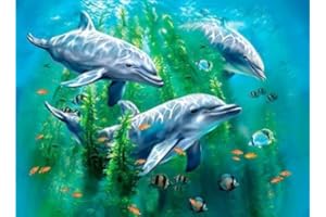 3D LiveLife Affiche Murales Lenticulaires Dauphins et Algues de Deluxebase. Poster Océan 3D sans Cadre. Décoration Murale Parfaite. Oeuvre Originale sous Licence de l'Artiste Renommé, Tami Alba