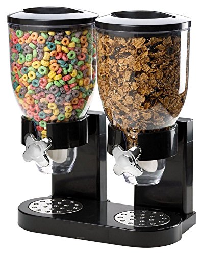 Double Müsli-Spender, einfach zu verwenden mit klarem Kunststoff Kanister ? hält trockene Lebensmittel frisch, weiß oder schwarz – schwarz - 2