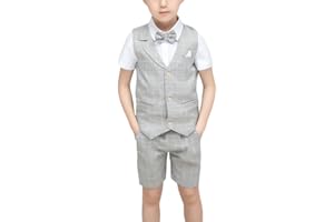 HONGBI Traje Corto de Boda para Niños,Conjunto de Ropa de Ceremonia,Verano Trajes de Bautizo,Traje Elegante a Cuadros de Ropa de Fiesta Traje de Caballero 2-12 años Infantil Esmoquin