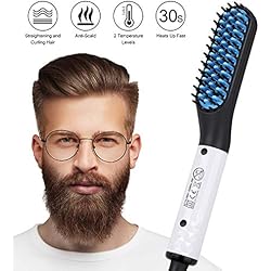 Lisseur Barbe Homme, Tencoz Brosse Lissante Chauffante en Céramique PTC Contrôle de Double Tension Lisseur Barbe Rapide Lisseur de Barbe Peigne pour Hommes (110V-240V)