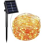 Amir Solar Powered String Lights, 100 LED Starry String Lights, 7 Meters, Waterproof 1.2 V Portable with Light Sensor, for Garden, Home, Wedding, Party, Christmas, Halloween (Warm White)