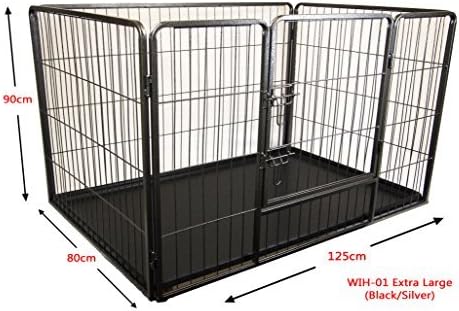 Heavy Duty Pet Dog Puppy Play Pen Whelping Enclosure Box Run Cage Pink Black (Extra Large, Black/Grey)