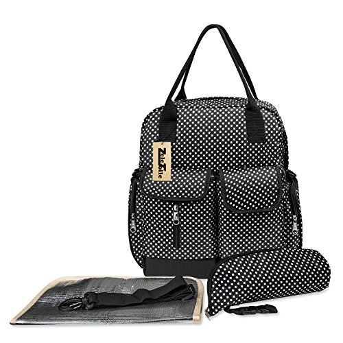 ZeleToile® Multifunctional Large Capacity Baby Diaper Nappy Changing Bag Backpacks shoulder bag Mummy Changing Set Handbag Tote Backpack - Black Dot Fashion
