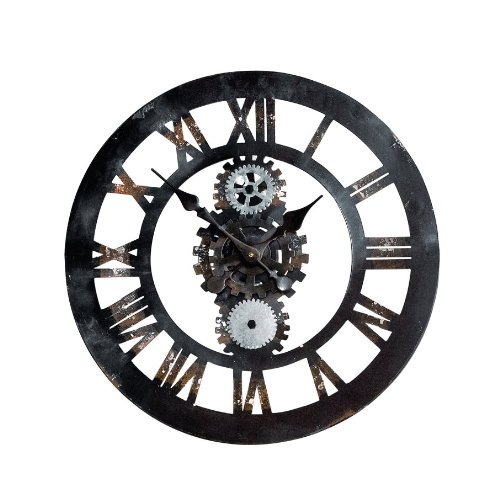 Wanduhr Zahnrad-Design elektrisches Quarzuhrwerk analog Shabby Chic 58 cm Ø anthrazit