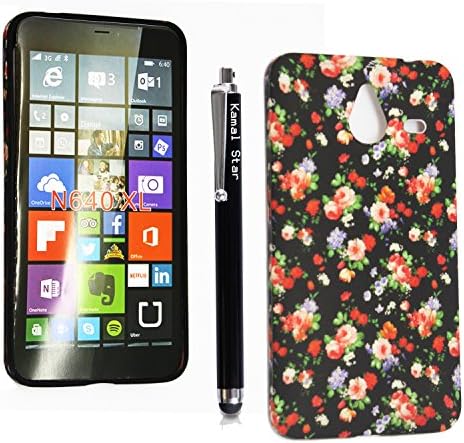 Kamal Star® Nokia MICROSOFT Lumia 640 XL VARIOUS DESIGN TPU Gel Case Cover + Stylus (Roses on Black)