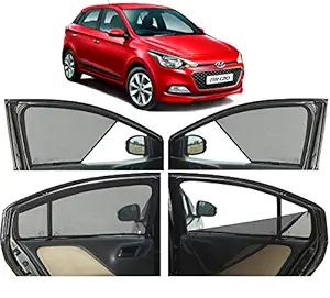 Autofact Half Magnetic Window Sunshades / Curtains for Hyundai Elite I20 [Set of 4pc - Front 2pc Half Without Zipper ; Rear 2pc Full with Zipper] (Black)