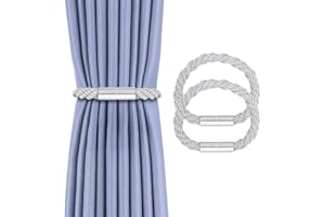 Ynudr Curtain Ties Backs 2Pack, Magnetic Tie Backs for Curtains, Grey Tie Backs for Curtains and Woven Cord Curtain Brackets Decoration, for Thin or Thick Simple Modern Curtains