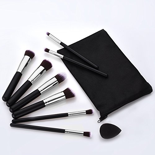 8pcs Make-up Pinselset & Gesichtsschwamm, Omorc Professioneller Kosmetik Set Satz Synthetisches Haar Pinselset Anzüge Gesichtspinsel Augenbrauen Schatten Cosmetic Foundation Concealer Bürsten für Berufsverfassungs oder Ausgangsgebrauch-Silber - 7