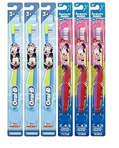 Oral B Mickey And Minnie Mouse Kids Toothbrush, Children Ages 2-3+ Years Old, Extra Soft Bristles- Pack Of 6