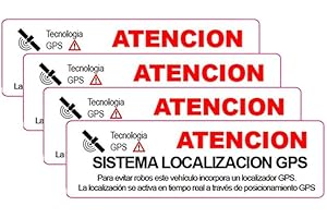 ALARMASZOOM 4 Pegatinas disuasorias localizador GPS vehiculos. Aviso Castellano Coches Alquiler, Adhesivos localizacion por satélite GPS Facil Instalar (Exterior Mediana)