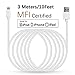 Price comparison product image LINKPIN 10ft (3 Meters) Lightning Cable (Apple MFI Certified) Sync and Fast Charging for iPhone iPad iPod Ultra-High Lifespan - White