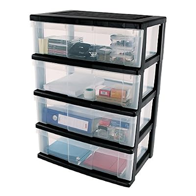 Iris Ohyama 125032.0 WC-N604 Tour de Rangement avec 4 Tiroirs Plastique Noir/Transparent 41 x 60 x 64 cm