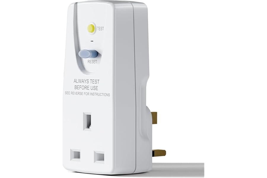 EXNICEXI RCD Plug Safety RCD Adaptor UK Leakage Protection Home Circuit Breaker (30mA 240V AC, 13A 50HZ IEC61540) for Household Appliances and Power Tools, White