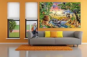 Envouge 3D Wallpaper, Jungle Animals, Self Adhesive, for Kids Room/ Living Room/ Bedroom/ Study Room Cute Wallpapers for Home. ( Multi Color ) (5ft X 4ft)