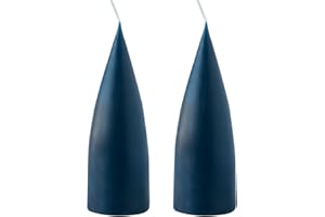 Kunstindustrien® Cone Shaped Candles, Made in Denmark, 43 colours available, Dripless & Smokeless Pillar Candles, Candles long burning 15 hours, Unscented Candle gift set, 2pcs. 6.5x16cm (Marine Blue)