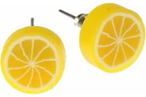 Miniblings citron Boucles d'oreille de fruits fruits citron rond jaune - Boucles d'oreille bijoux de mode main je branche Boucles d'oreille