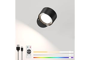LIGHTBIZ LED Wall Reading Lights with Remote, 1 Pack Rechargeable RGB Wall Mounted Reading Sconces Lamp 3000mAh, 3 Colors & Dimmable Magnetic 360° Rotation Wall Lighting Spotlights for Bedroom Bedside