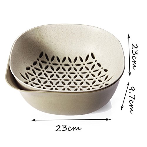 gossipboy 2-in-1 Mehrzweck Kunststoff & Weizen Stroh Ablauf Korb Schale Food Wash Waschbeckensiebe klappbar abtropfsieben Küche Sieb für Gemüse Obst Küche Werkzeug khaki - 2